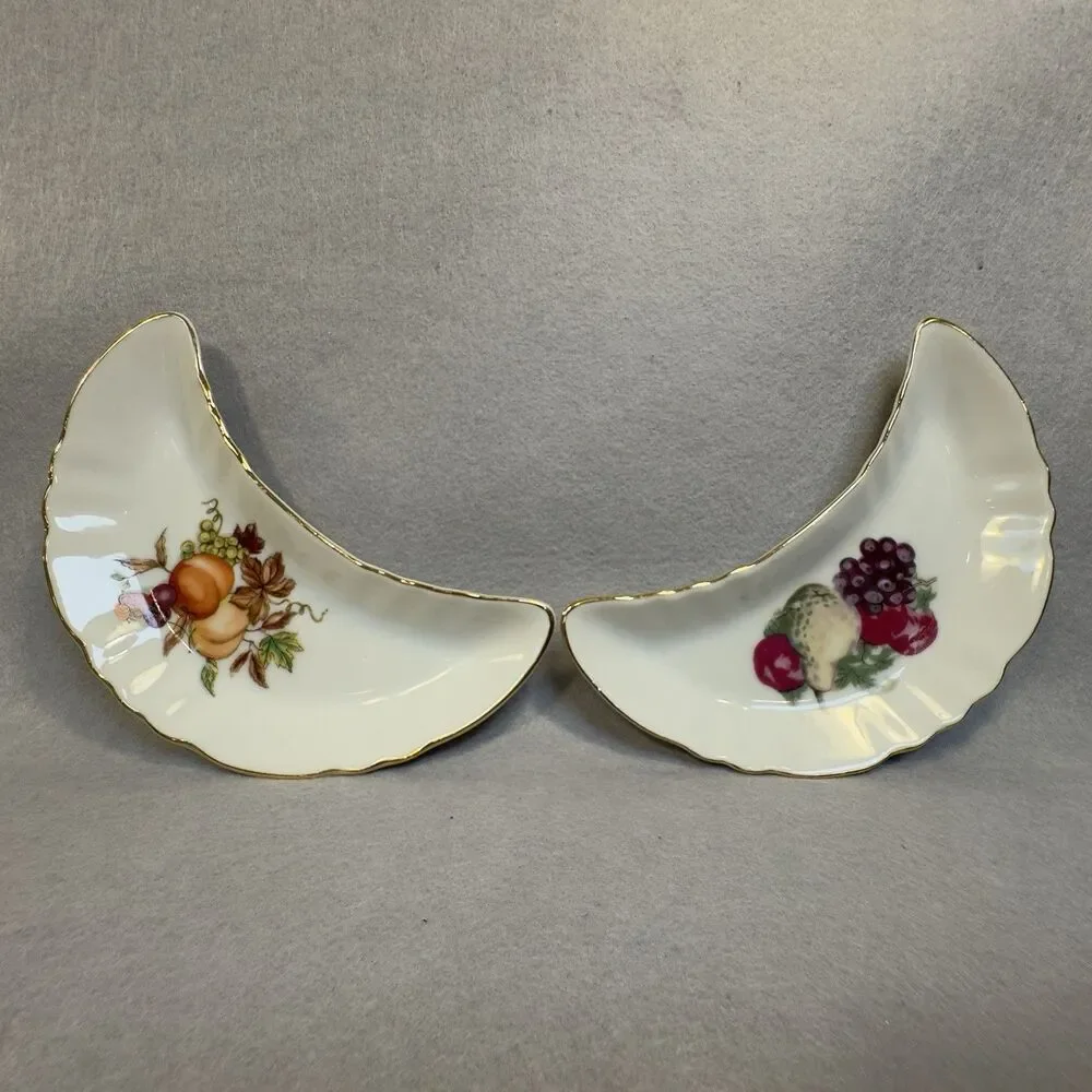 Vintage Chadwick-Miller Japan Bone Dish Crescent Fruit Autumn Leaves Gold